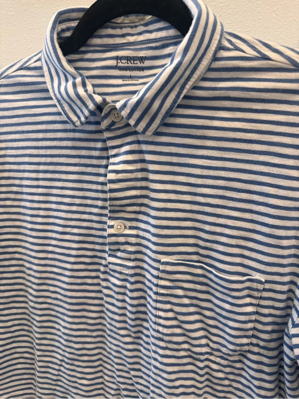 J. Crew Men’s White and Blue Striped Polo